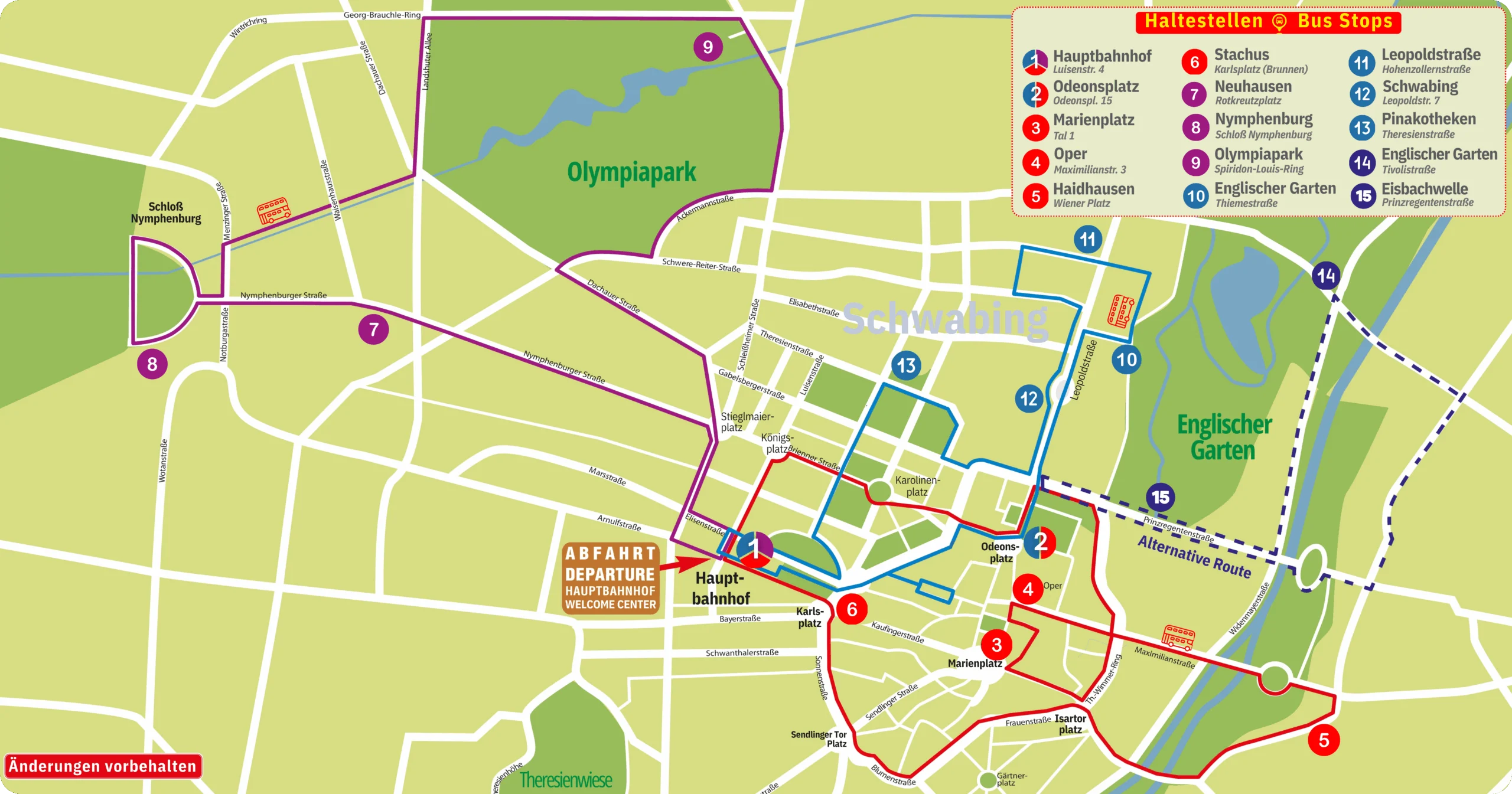 Tourenplan - CitySightseeing München - Stadtrundfahrten München